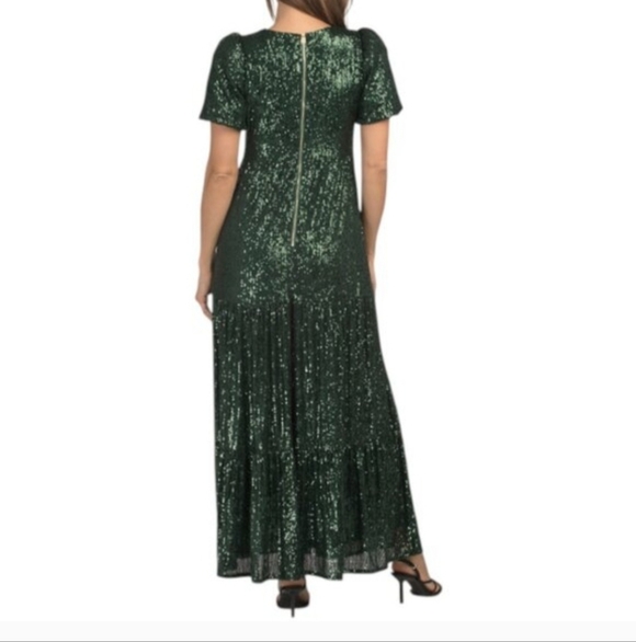 Sail to Sable Emerald Green Sequin V-Neck Maxi Dress - Picture 2 of 3
